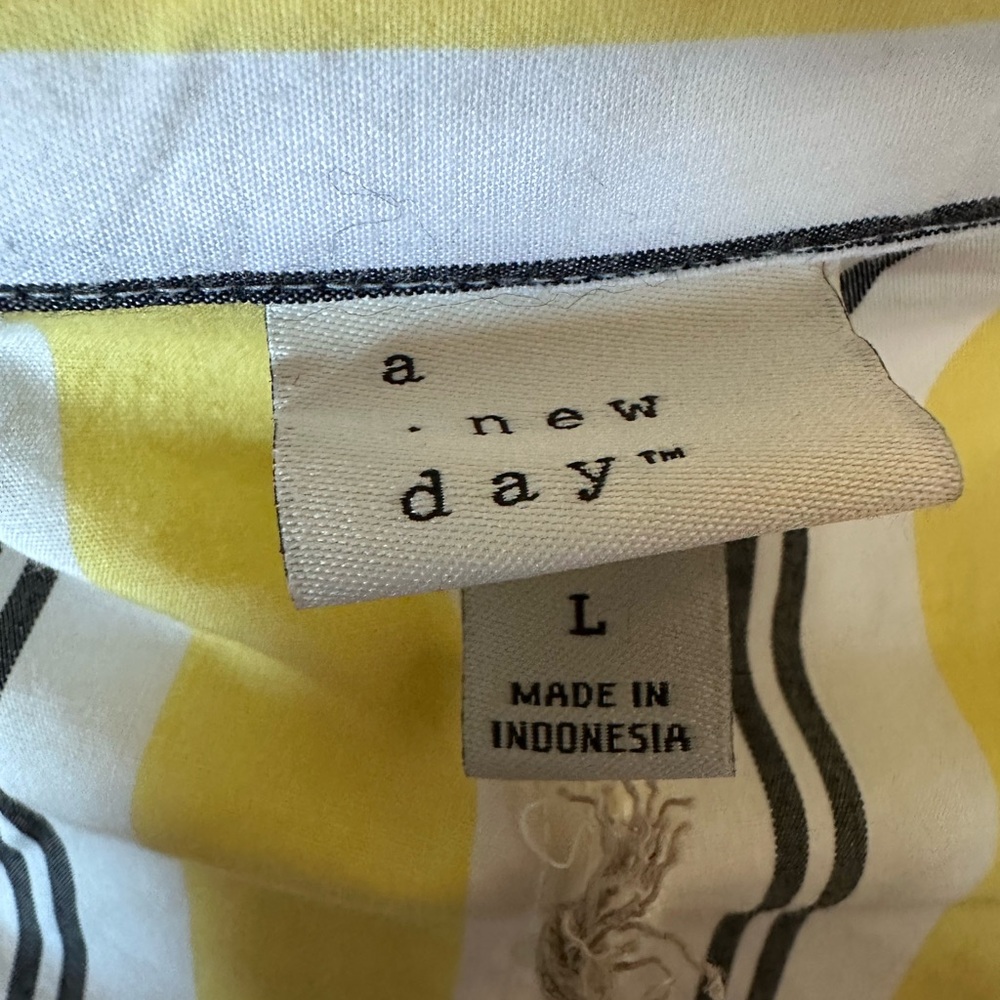 A New Day Cotton Retro Striped Cap Sleeve Button Up Shirt Dress Yellow LG NWTs - Picture 4 of 9